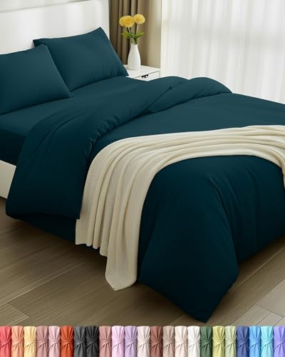 Utopia Bedding 4-delat dubbelsängkläder – set (turkos) | Påslakan, dra-på-lakan med örngott – mjuk, borstad mikrofiber