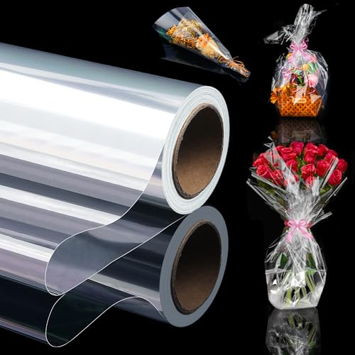 Ziamzra 30m Geschenkfolie Transparent 40cm Breite Cellophanfolie Durchsichtiges Geschenkpapier Zellophanfolie Rolle Cellophan Folie Geschenkpapier Transparent für Weihnachts Oster Geschenkverpackung