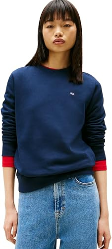 Tommy Jeans Pull Femme Crew Neck Col Ras-du-Cou, Bleu (Dark Night Navy), XL