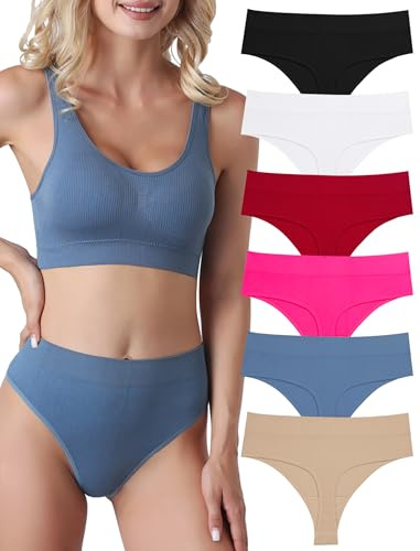 Evolyline 6-pack string, tanga, dam, magkontroll, kalsonger, tanga, dam, sömlösa stringar, tanga, set, hög midja, underkläder, kvinnor, bomull, string, ventilerande, mjuka trosor, 1 flerfärgad, L
