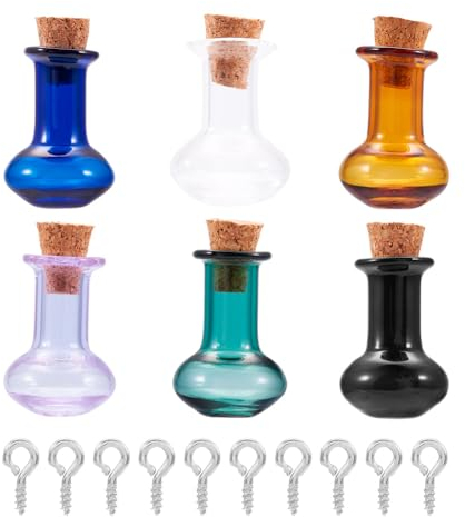 Cheriswelry 6pcs Mixed Colors Glass Vials with Wood Stopper for DIY Craft Projects and Small Item Storage