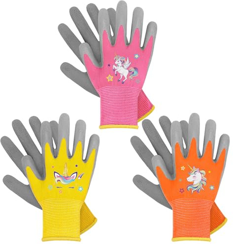 WAWSAM 3 Paar Gartenhandschuhe für Kinder Arbeitshandschuhe mit Latexbeschichtung Kinderhandschuhe für Junge Mädchen