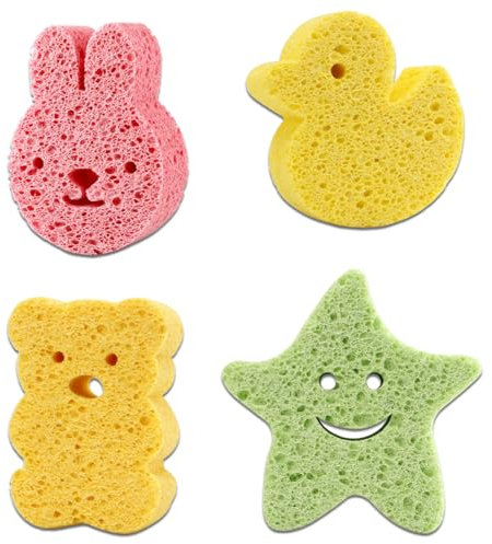 QEQSHQO 4pcs Eponge de Bain Bebe Eponge de Bain Enfant Éponge Bain Enfant Eponges Hydrophiles pour Bébé Eponge de Bain pour Bébé Éponges de Bain Doux aux Formes Mignonnes pour Enfants Bébés