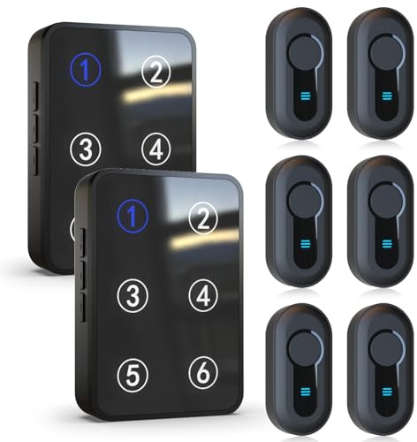 Wireless Call Button Nurse Call System 6 Call Button 2 Receiver | 500Ft Range with LED Number Display for Elderly