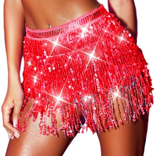 Edary Pailettenrock für Damen, Glitzernde Fransenrock Bauch Pailletten Rock Mädchen für Tanz