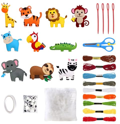 GTYHH 10-Teiliges Nähset Für Kinder, Nähspielzeug Mit Dschungeltieren, Nähspielzeug Für Kinder, Pädagogisches Nähspielzeug Für Kinder, Nähspielzeug Für Anfänger