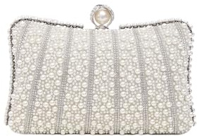Zweig & Ewigkeit Elegante Damen Clutch Handtasche – Silberfarbene Perlen-Abendtasche mit Strass, Abnehmbarer Kette, Ideal für Hochzeit, Party & Abschlussball