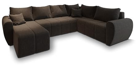 Masseno Ecksofa Madison XL R-S mit Schlaffunktion U-Form, Sofa mit Bettkasten, Wohnzimmersofa, Couch, Soffa, Bettsofa, Couchgarnitur- Braun, SAWANA 16