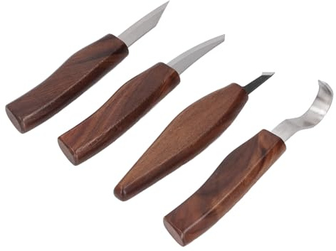 Ensemble de 6 Pièces de Sculpture sur Bois, Manche en Bois de Noyer, Cuillère en Cuir de Résineux, Couteau pour Menuisier, Ciseaux à Bois
