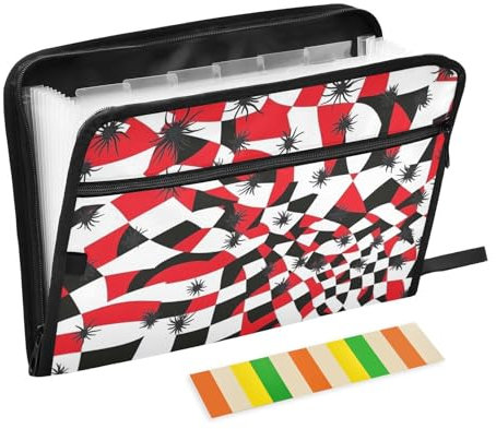 Erweiterbar Mappe 13 Taschen A4 Größe Buchstabe mit Reißverschluss für Büro Quadrate rot weiß Spinnen Paar guardar documentos