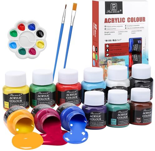 Hcunbsu Porzellanfarbe Set, 12 x 25 ml Keramik Farbe with 2 Pinselstift, Wasserdicht Keramikfarbe, Keramik Bemalen, Hohe Abdeckung Farbe von DIY-Bechern, Tassen, Tellern