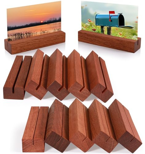 RAFIYU 10 Stück Kartenhalter Holz, Fotokartenhalter aus Ebenholz für Hochzeiten, Bankette und Partys, 1mm + 3mm Schlitze für Unterschiedliche Stärken von Tischkarten, Speisekarten, Fotos, Postkarten