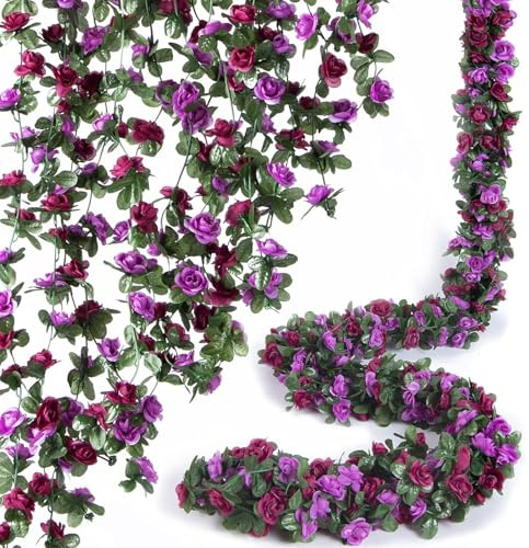 LaresDay 2 pezzi ghirlanda di fiori di rosa 2,4 metri con 45 fiori – fiori artificiali di seta da appendere per arco di nozze, decorazione da giardino, balcone, soggiorno, decorazione da parete