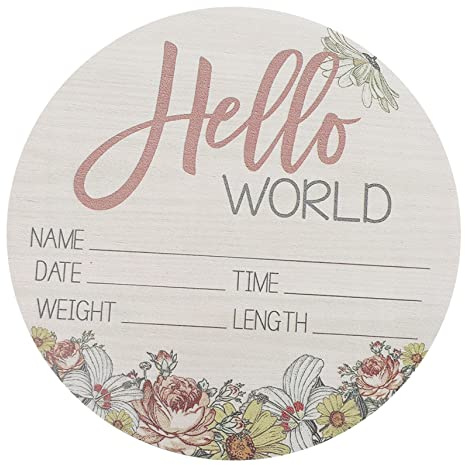 UPKOCH Hello World Holzschild als Geburtsanzeigeschild Fotorequisite und Birth Souvenir für Neugeborene und Eltern im Kinderzimmer