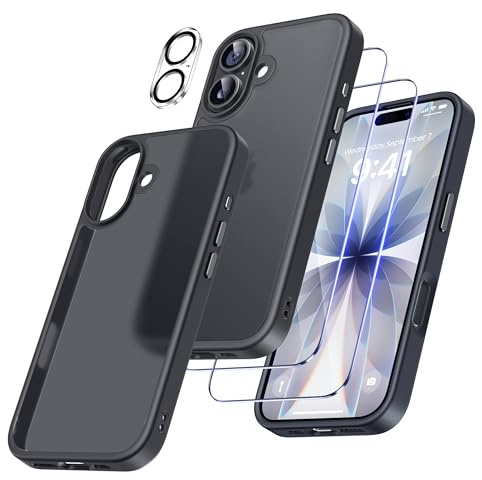 FLLAO 4 en 1 Coque pour iPhone 17 avec 2 Verre Trempé et 1 Caméra Protecteur, [Coussin d'air Intégré] Antichoc Antirayures Bumper Protection Housse pour iPhone 17 6.3, Noir