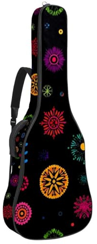Gitarrentasche in voller Größe, 101,6 cm, 104,4 cm, 106,7 cm, Tragetasche für E-Bass, klassische Gitarre, bunte verschiedene Figuren auf schwarzem Hintergrund, Mehrfarbig 02, 42.9x16.9x4.7 in