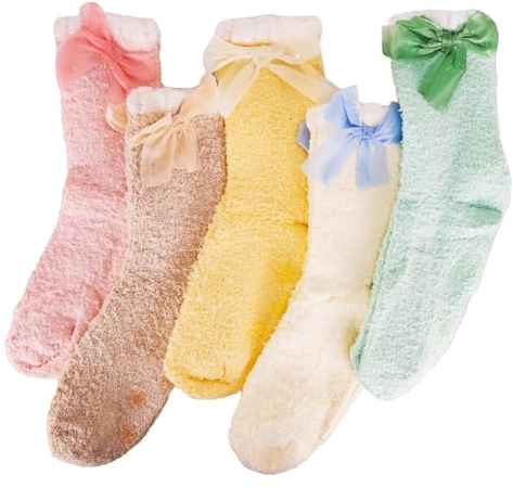 Zidoley Lot de 5 paires de chaussettes douillettes pour femme, chaussettes douillettes, chaussettes d'hiver, chaussettes moelleuses, chaussettes chaudes, chaussettes d'intérieur, chaussettes épaisses
