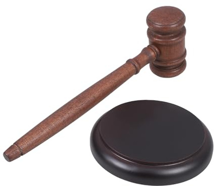 OFFSCH Martillo de Madera para Juez con Base Portátil Kit Vintage para y Tribunal de Coleccionista con Mango Ergonómico para Exhibición Oficina o Sala de Juicios