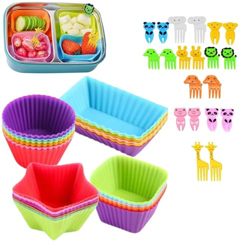 DQZSY 44 moldes de silicona reutilizables, decoración bento, moldes para magdalenas, moldes de silicona para cupcakes, vasos de silicona respetuosos con el medio ambiente