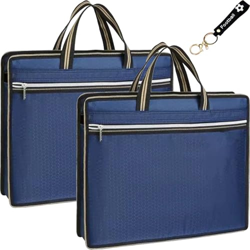 ZenyTra 2er Wasserdichte Set A4 Dokumententasche aus Oxford-Stoff, inkl. Schlüsselband - Wasserdicht & Leicht mit Tragegriff - Unisex für Büro, Schule, Reise - Blau