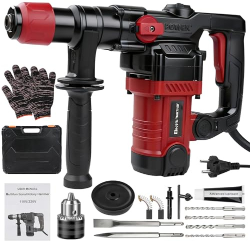 SDS-Plus Martillo Perforador, 1300W 6J Martillo Demoledor, Martillo de Demolición, 6 Velocidades 4000 rpm con Broca, Cincel, Mango Antivibración, Embrague de Seguridad para Hormigón, Piedra, Azulejos