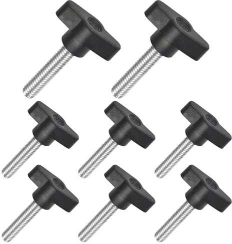 JJWNMLL 8 Set Tee-Flügelknöpfe Rändelschrauben,M8*40 Klemmschraubenknopf | Schwarzer Griff Sternschraube T-förmige Rändelschrauben Gewindeersatz Stern-Handknopf Feststellschraube