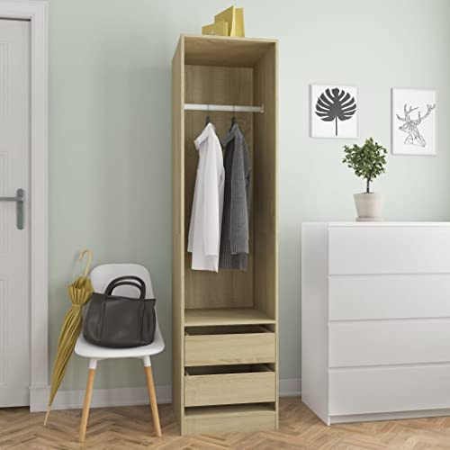 Frdhee Schrank Garderobenschrank Flur,Kleiderschrank mit Schubladen -Eiche 50x50x200 cm,Kleidung Schrank für Schlafzimmer Gästezimmer