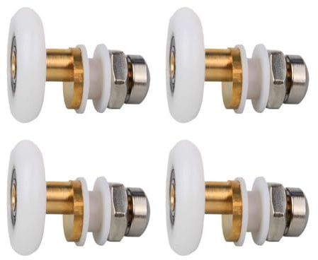 ZYNCUE Lot de 4 rouleaux de porte de douche en nylon avec centre en laiton et bouchon à vis en acier inoxydable, réglable pour un glissement fluide, compatible avec une épaisseur de verre de 4 à 6 mm