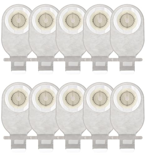 10 Stück Kolostomiebeutel, Einteiliger Stomabeutel mit Luftauslass, Klettverschluss, Stomapflege für Ileostomie, Individuell Zuschneidbar (15-57mm)