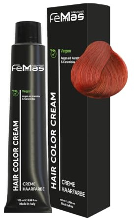 FemMas Haarfarbe Dunkelblond Kupfer Intensiv 6.44 I Creme Haarfarbe mit Arganöl, Keratin & Ceramiden I Als dauerhafte Haarfärbung oder Tönung für strahlende, haltbare Farbergebnisse I 100 ml