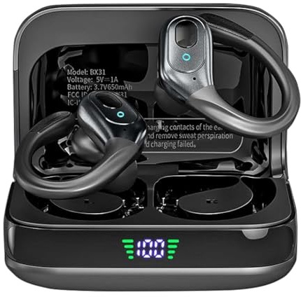 sajawass Wireless Earbuds, Sports Bluetooth Headphones, 75Hrs Playtime Ear Buds with LED Power Display, Noise Canceling Headset, IPX7 Waterproof Earphones for Workout/Running