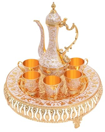 Teeservice - Set di tazze da caffè vintage con vassoio da tè e 6 tazze, in lega di zinco, per la casa, per feste, colore: oro