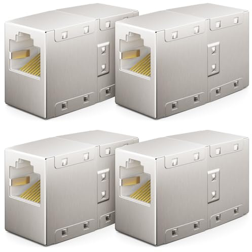 deleyCON RJ45 Kupplung 1000 Mbit Gigabit LAN Adapter, 4 Stück | LAN Kabel Verlängerung, Netzwerkkabel Verbinder, kompatibel zu Cat8, Cat7, Cat6, Cat5, Patchkabel, DSL POE, 2x RJ45 Buchse