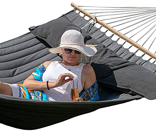 Lola Luxus Stab Hängematte gefüttert American Hammock Lifestyle, Noire mit Kissen wetterfest