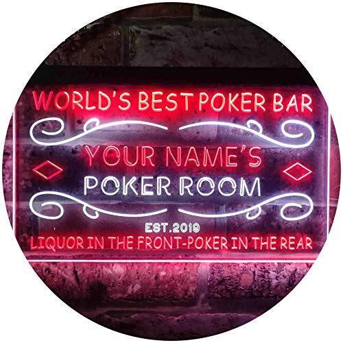 ADVPRO Personalized Your Name Est Year Theme Poker Room Bar Beer Dual Color LED Barlicht Neonlicht Lichtwerbung Neon Sign Weiß & Rot 300 x 210mm st6s32-qn1-tm-wr
