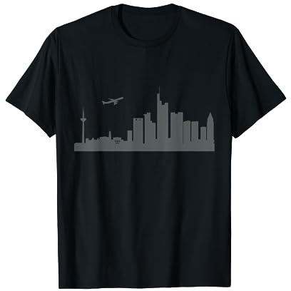 Frankfurt City Skyline Stadt Silhouette mit Flugzeug Germany T-Shirt