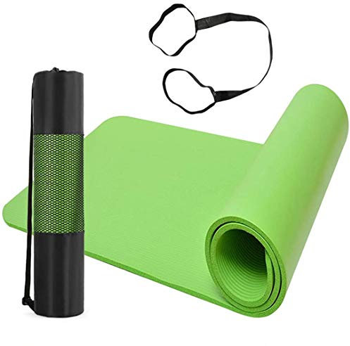 Yogamatte, Gymnastikmatte, Fitnessmatte, umweltfreundlichem NBR Schaum, Hypoallergen und hautfreundlich, Gepolstert & rutschfest mit Tragegurt für Fitness Pilates & Gymnastik, 183 x 61 x 1,0cm,Grün