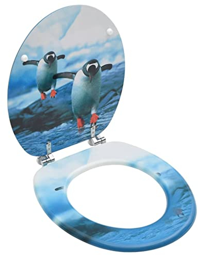 vidaXL Siège de Toilette avec Couvercle Cuvette Lunette de Toilette Abattant WC Salle de Bain Maison Intérieur MDF Design de Pingouin