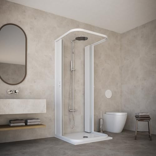 HDcasa Cabine de douche pliante Dora, ouverture centrale 3 côtés, gain place, en PVC, fabriquée Italie, meuble salle bain 80 x 100 cm