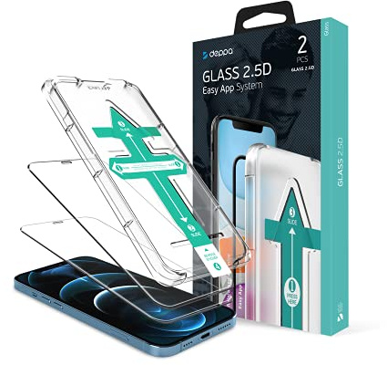 Deppa |2 Stück| für iPhone 12 Pro/12 (6.1') Schutzfolie mit Schablone | 9H Stoßfest | Vollständige Abdeckung | Blasenfreie, einfache Installation| Ultra-Klar