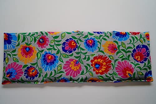 Körnerkissen Weizen 4-Kammern 50cmx17cm Blumen grau/bunt