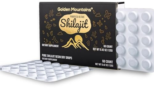 Premium Pure Shilajit Dry Drops by Siberian Green Altai Golden Mountains - 60 Count (200 mg) Food Supplement Fulvic Acid