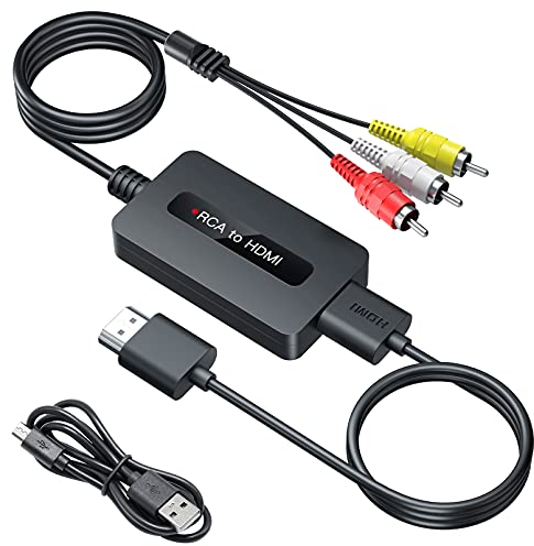 SUNNATCH Convertitore da RCA a HDMI, Maschio Adattatore RCA HDMI, Convertitore da Composito AV a HDInterruttore di Uscita Full HD 720P/1080P