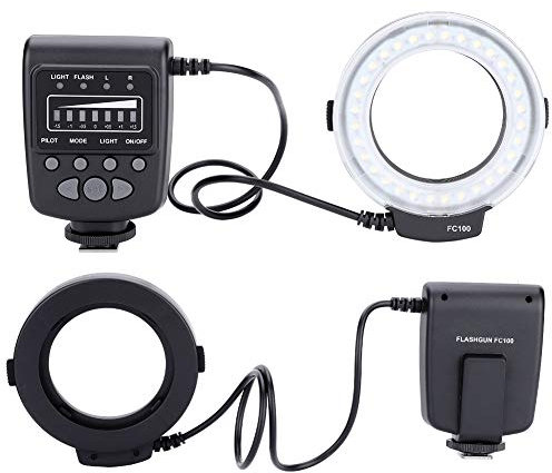 Uxsiya Flash annulaire pour Appareil Photo, 1/1000sec 8 adaptateurs annulaires Flash DSLR 5000k avec contrôleur pour
