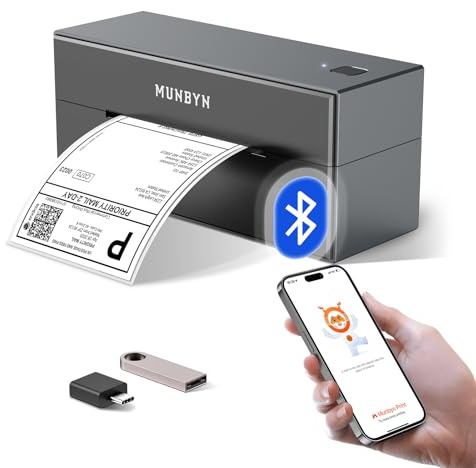 MUNBYN Shipping Label Printer Bluetooth, Postage Thermal Label Printer 4x6 for Business, Compatible with Etsy, Shopify, eBay, Royal Mail, DHL, DPD, Evri, No Ink and Toner, 129B, Grey