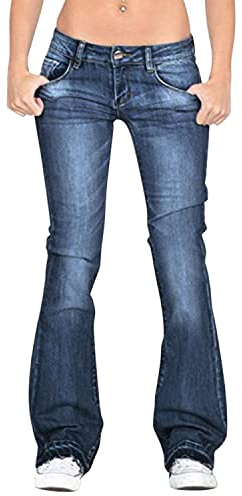 LAEMILIA Women Low Rise Jeans Bootcut Premium Stretchy Flare Denim Pants Pull on Dark Blue UK10/Tag L