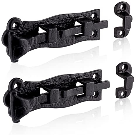 XFORT Smithy's Range 2 Pack 120mm Black Antique Straight Bolts, Traditional Cast Iron Slide Bolt, Surface Mounted Bolt, Ideal For Internal And External Wooden Doors, Shed Doors And Gates.