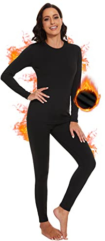 SIHOHAN Womens Thermal Underwear Set Fleece Lined Tops Bottoms | Ultra Soft, Crew Neck, Winter Warm Base Layer Long Sleeve Tops & Leggings for Daily Wear and Skiing