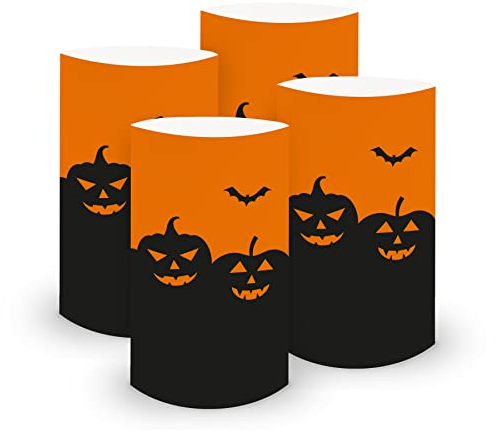 itenga 6X Windlicht Tischlicht aus Folie I Kürbise orange schwarz Halloween I 10cm I ideal als Tischdeko für Halloween und Mottoparty I geeignet für Teelichter oder LED-Kerzen