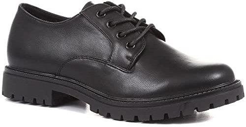 Pavers Ladies Lace Up Shoes - Wider Fit - Lightweight Cleated Sole - Cushioned Insole with Breathable Lining - Perfect for Casual Wear - Size 5/38 Black